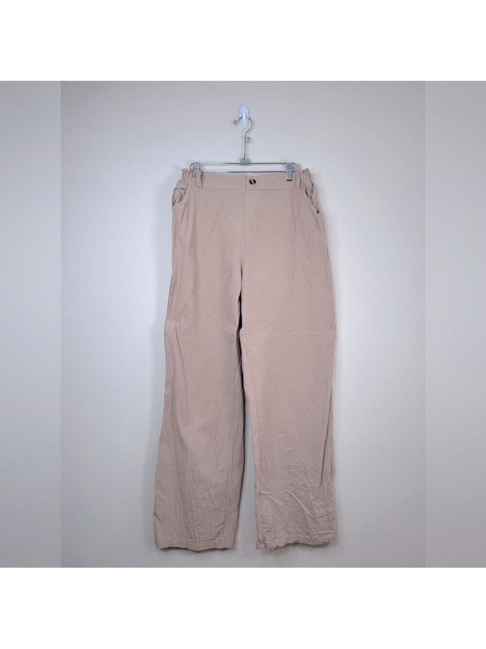 Unbranded Tan Cream Cotton Blend Wide Leg Paper Bag Maxi Pants Large